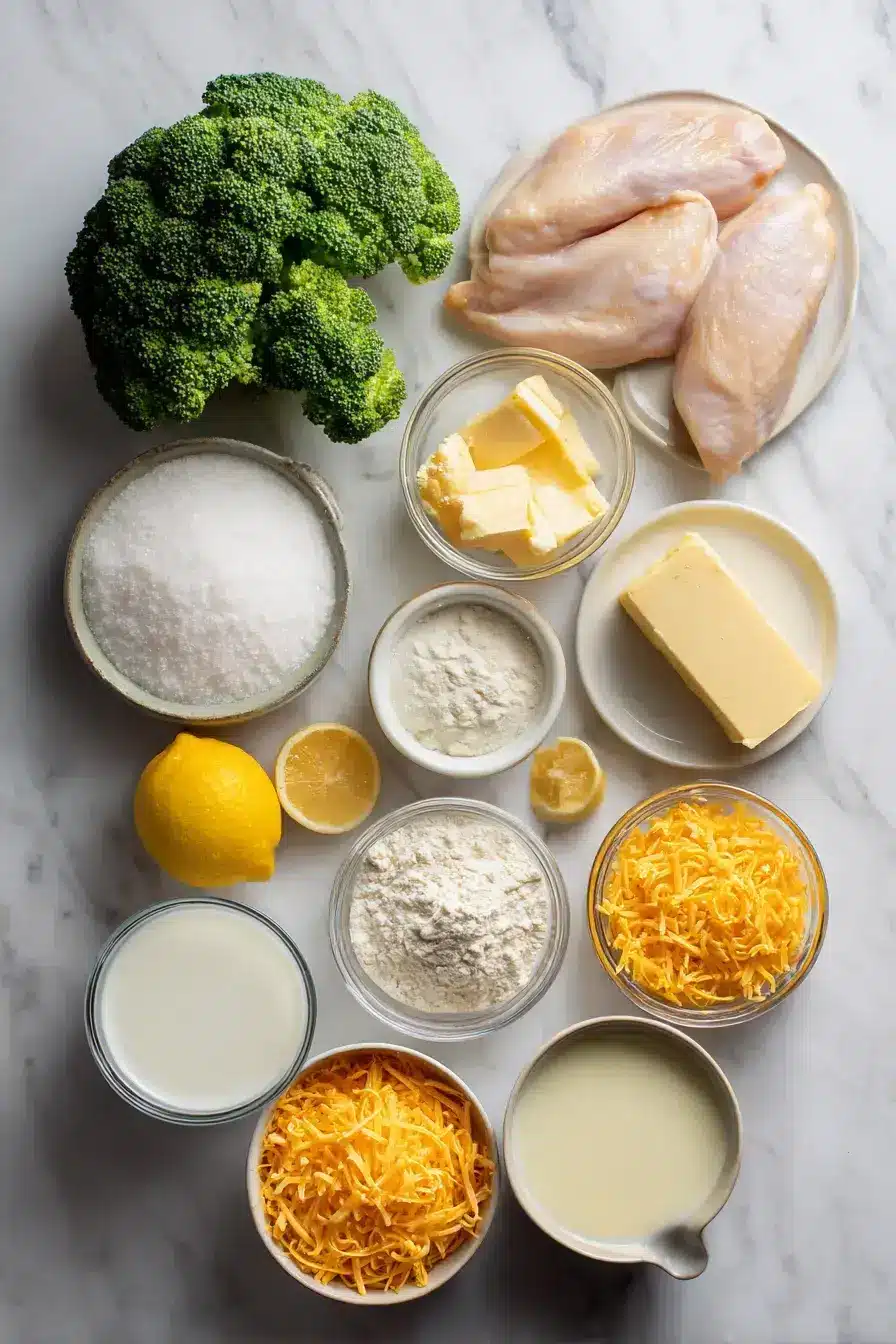 Chicken Divan ingredients laid out for preparation