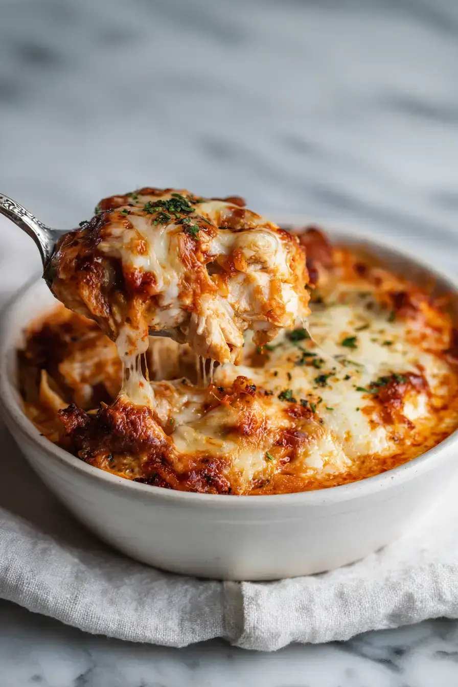 Chicken Pasta Bake served at a family dinner table with fresh salad