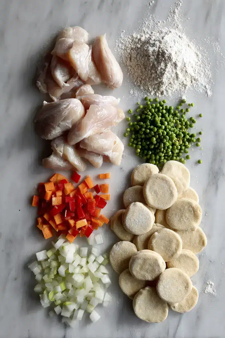 Fresh ingredients for a baked creamy chicken thigh pie
