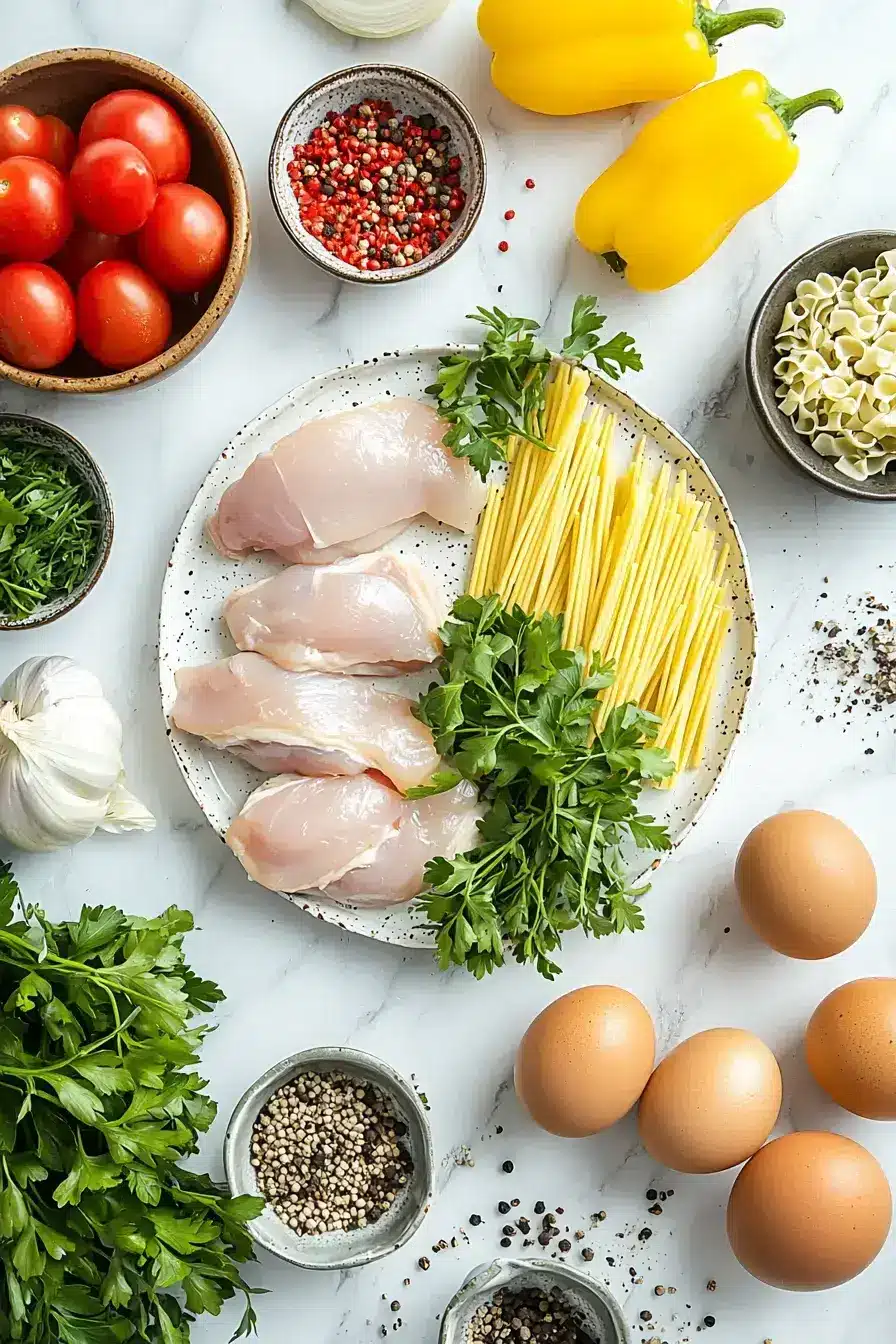 Fresh ingredients for making Chicken Soup recipe