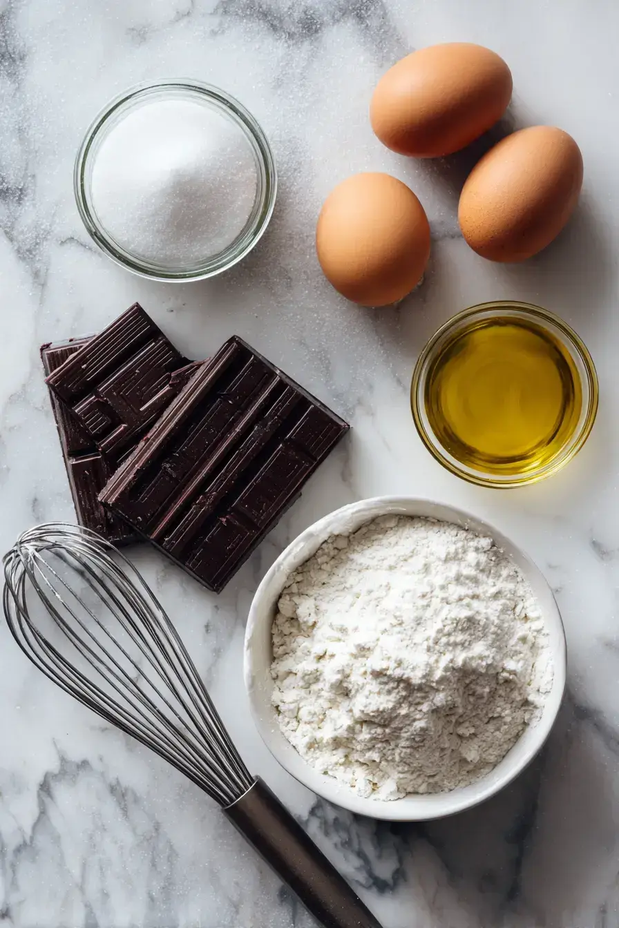 All the ingredients assembled for making chocolate crinkle cookies
