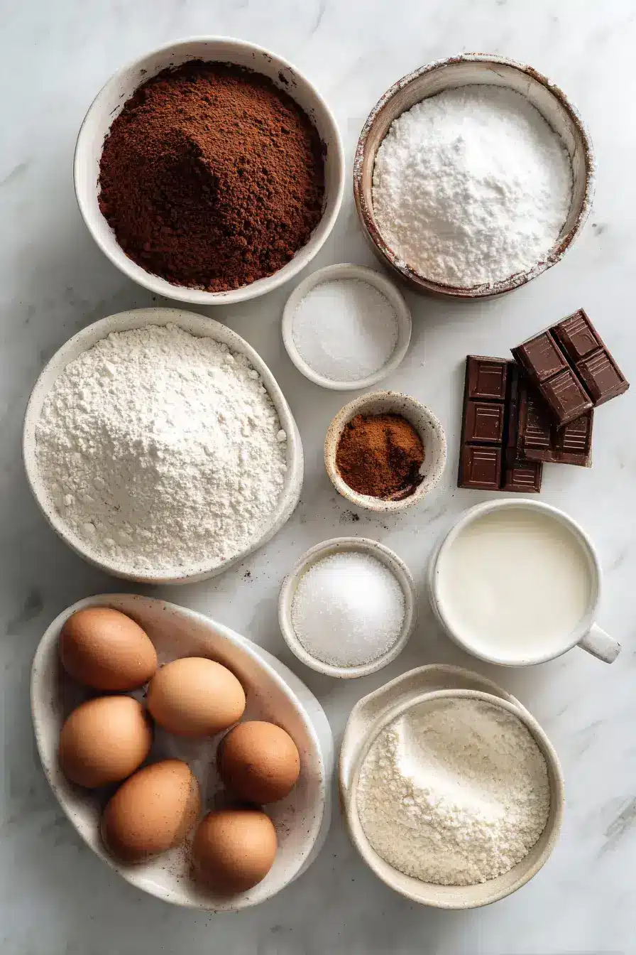 Ingredients for homemade Chocolate Layer Cake
