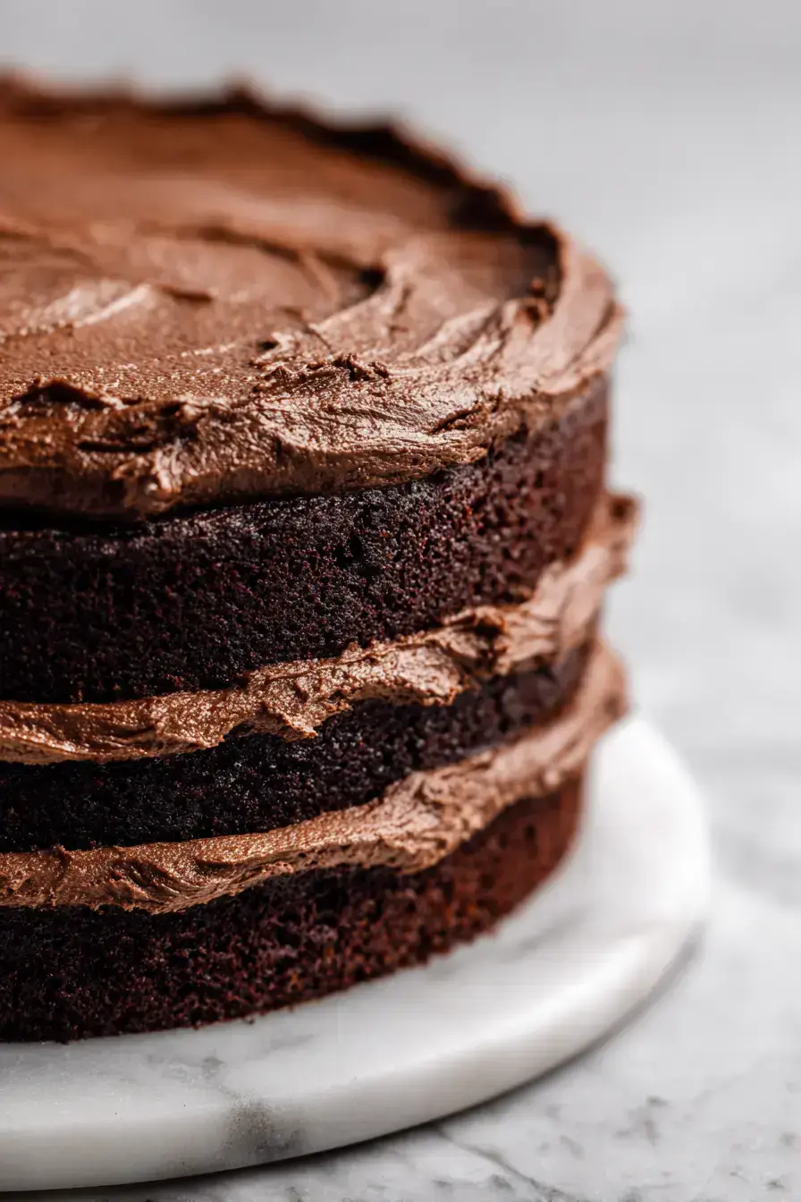 Beautifully served Chocolate Layer Cake with decorative frosting