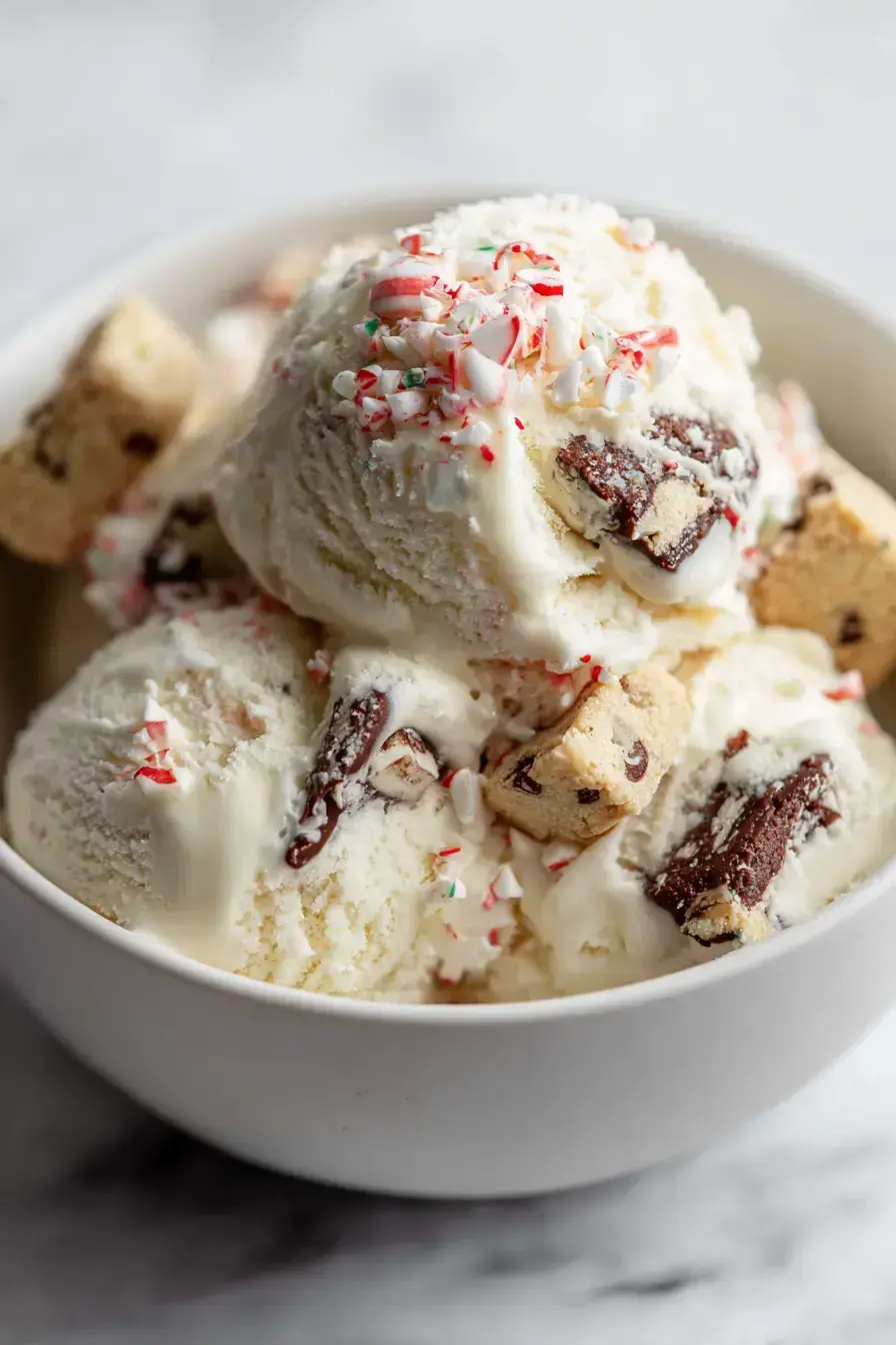 Christmas Cookie Ice Cream served in festive bowls with holiday decorations