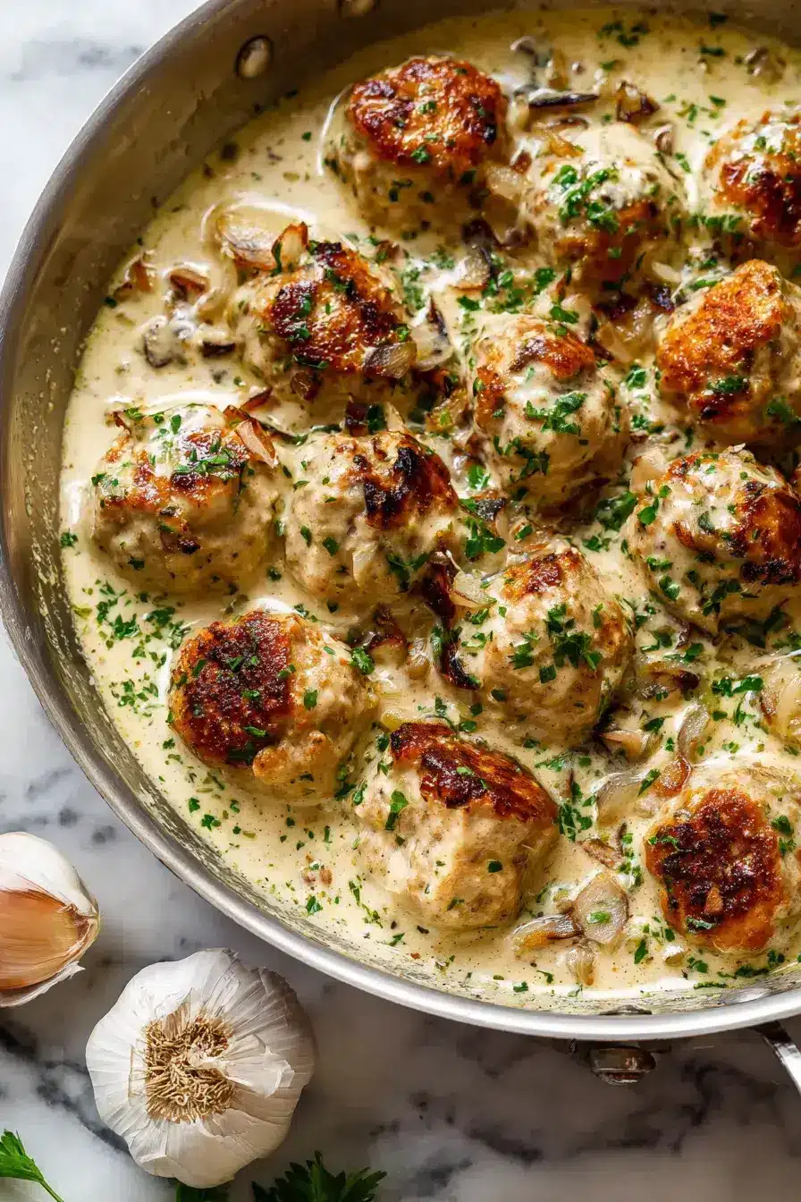 Creamy Garlic Chicken Meatballs