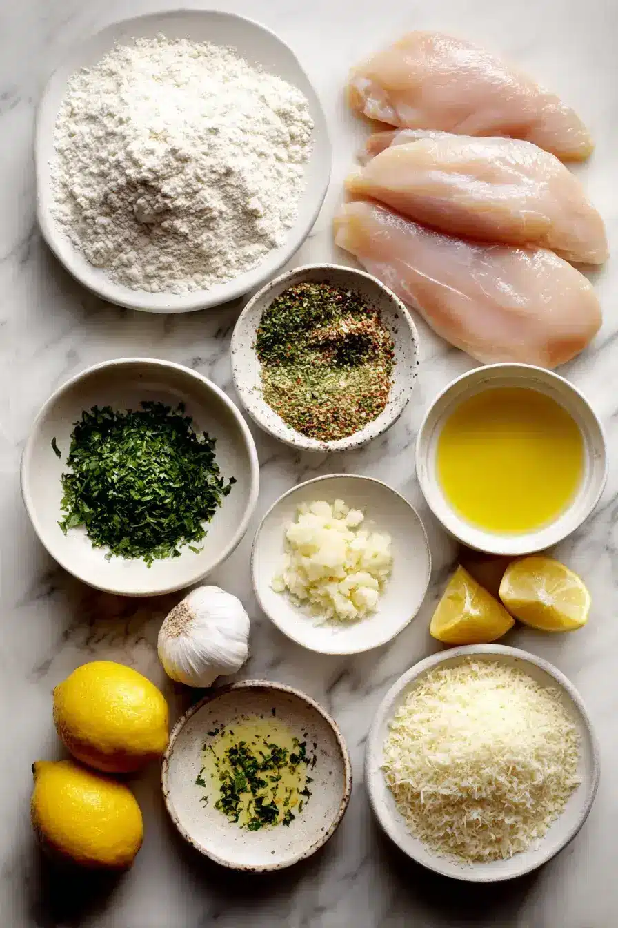 Crispy Garlic Chicken ingredients laid out for preparation