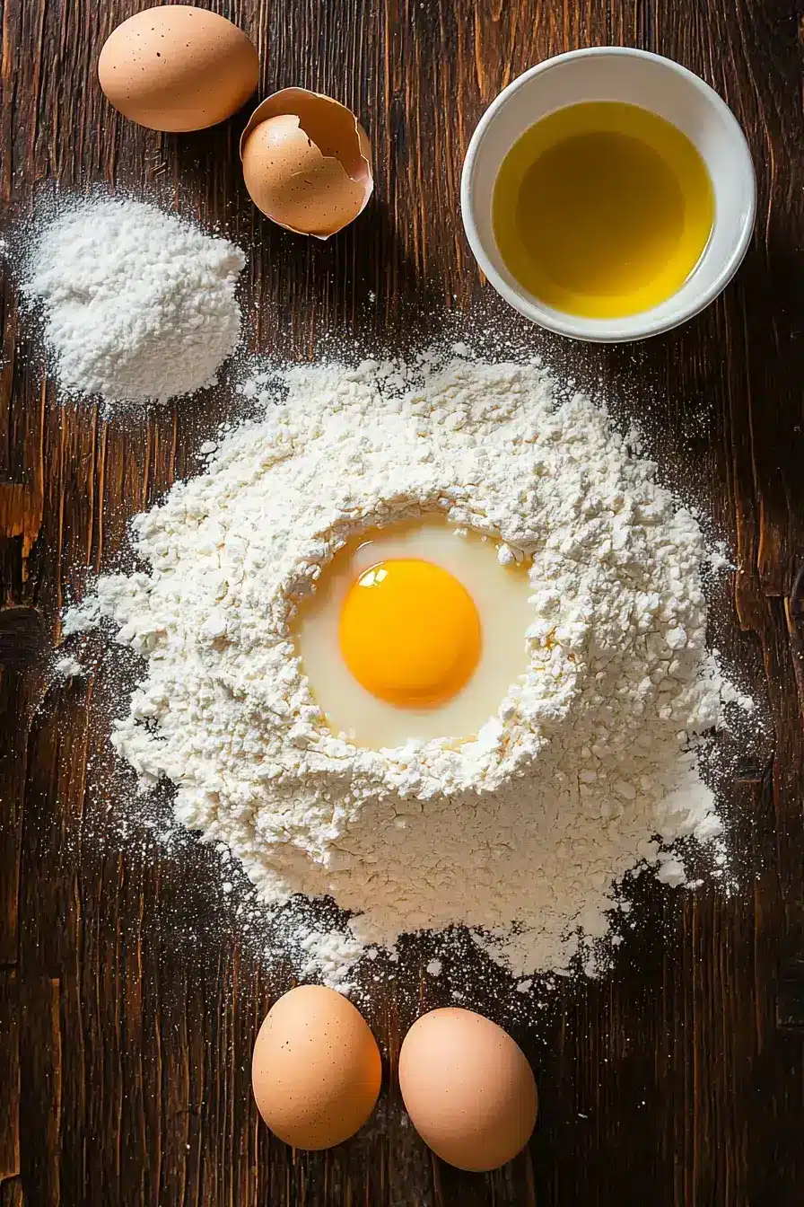 Easy Homemade Pasta dough ingredients measured on counter