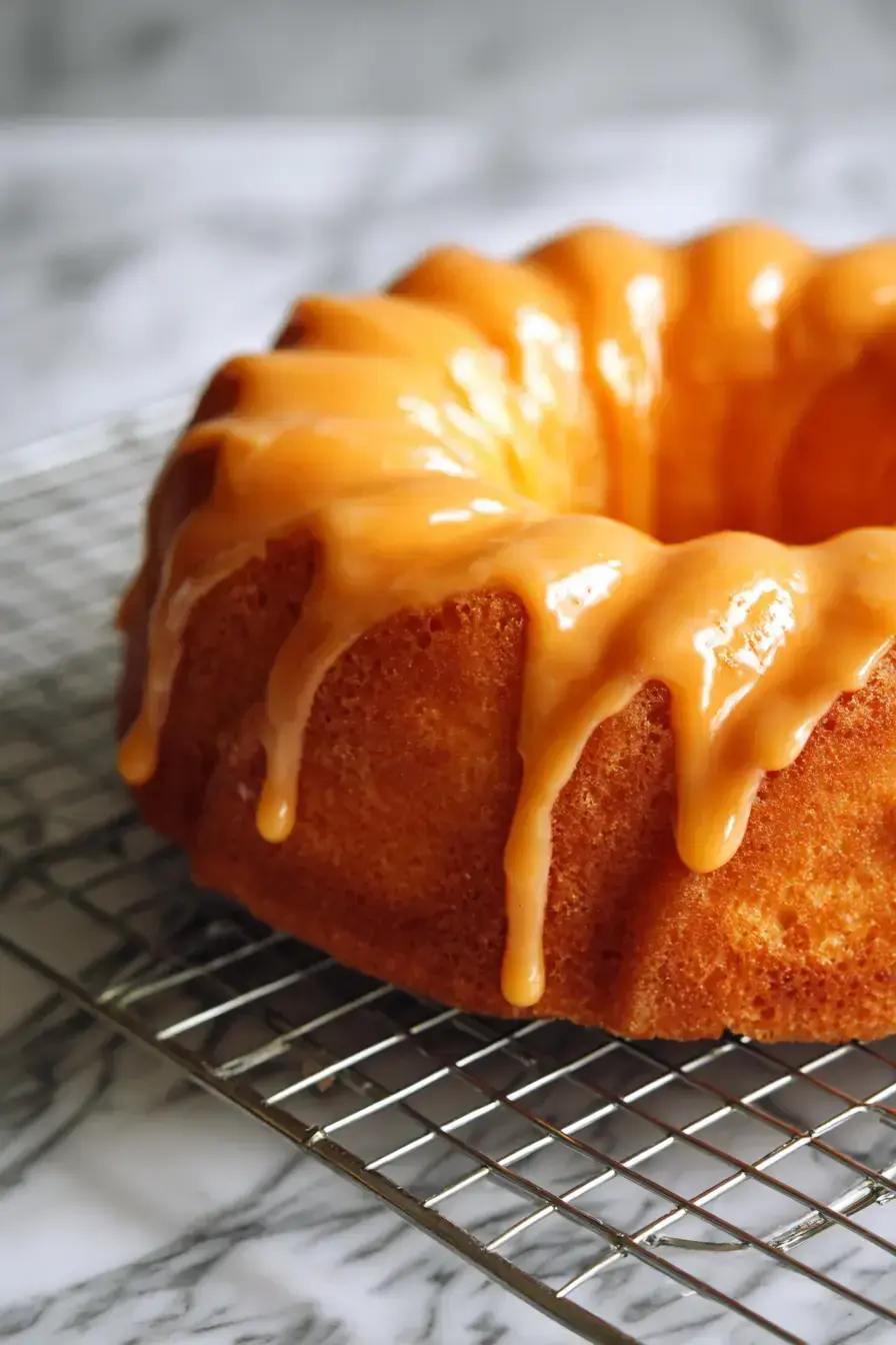 Finished Glazed Orange Bundt Cake dish sliced and served