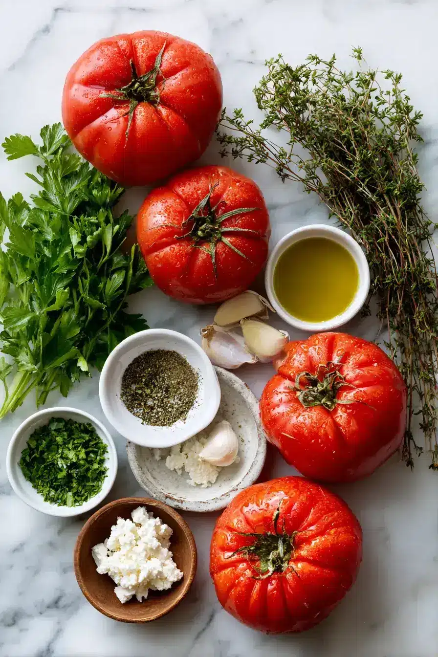 Fresh ingredients for a savory Greek Roasted Tomato side dish