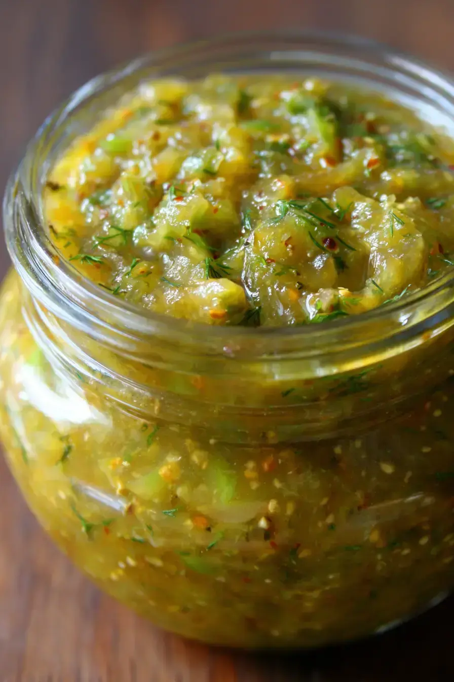 A juicy grilled cheeseburger topped with a generous spoonful of Green Tomato Piccalilli