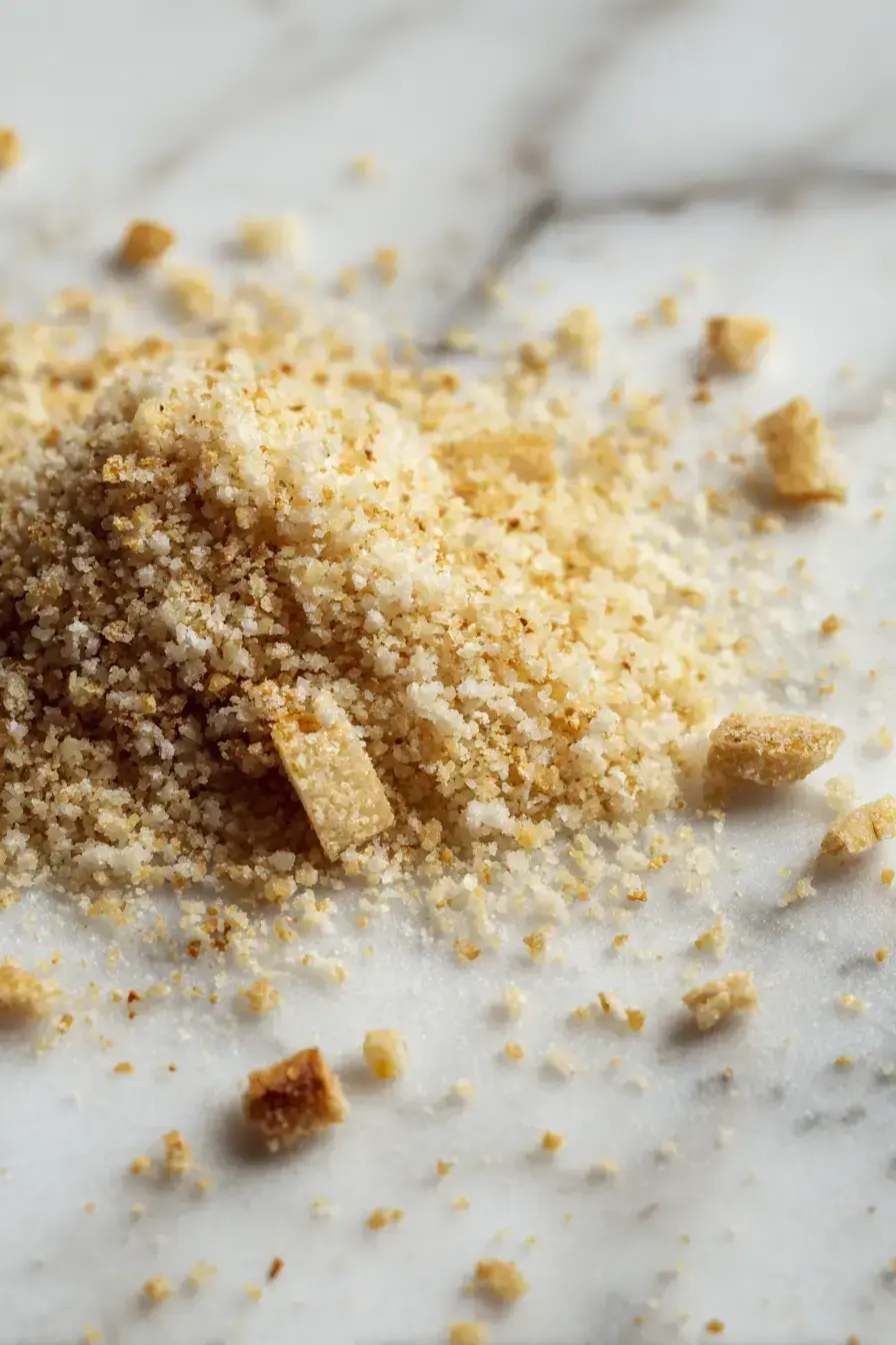 Homemade breadcrumbs sprinkled generously over baked macaroni and cheese