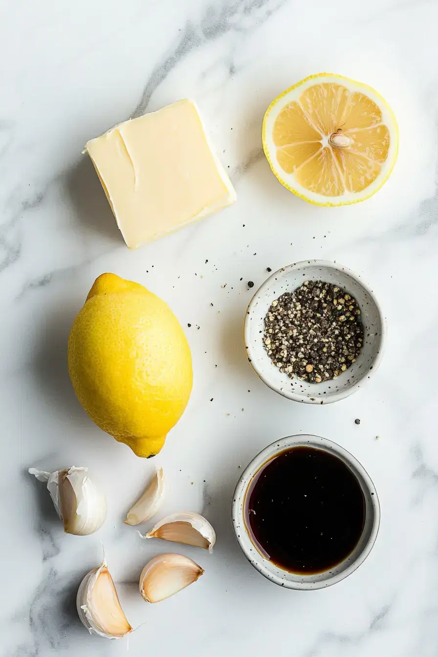 All the fresh ingredients laid out for making honey garlic butter
