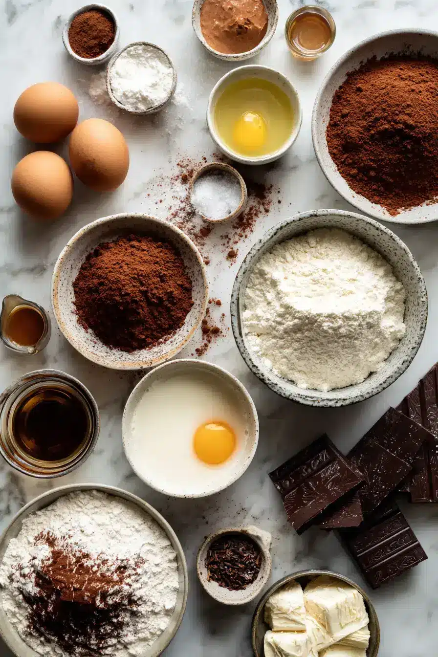Midnight Chocolate Cake ingredients laid out