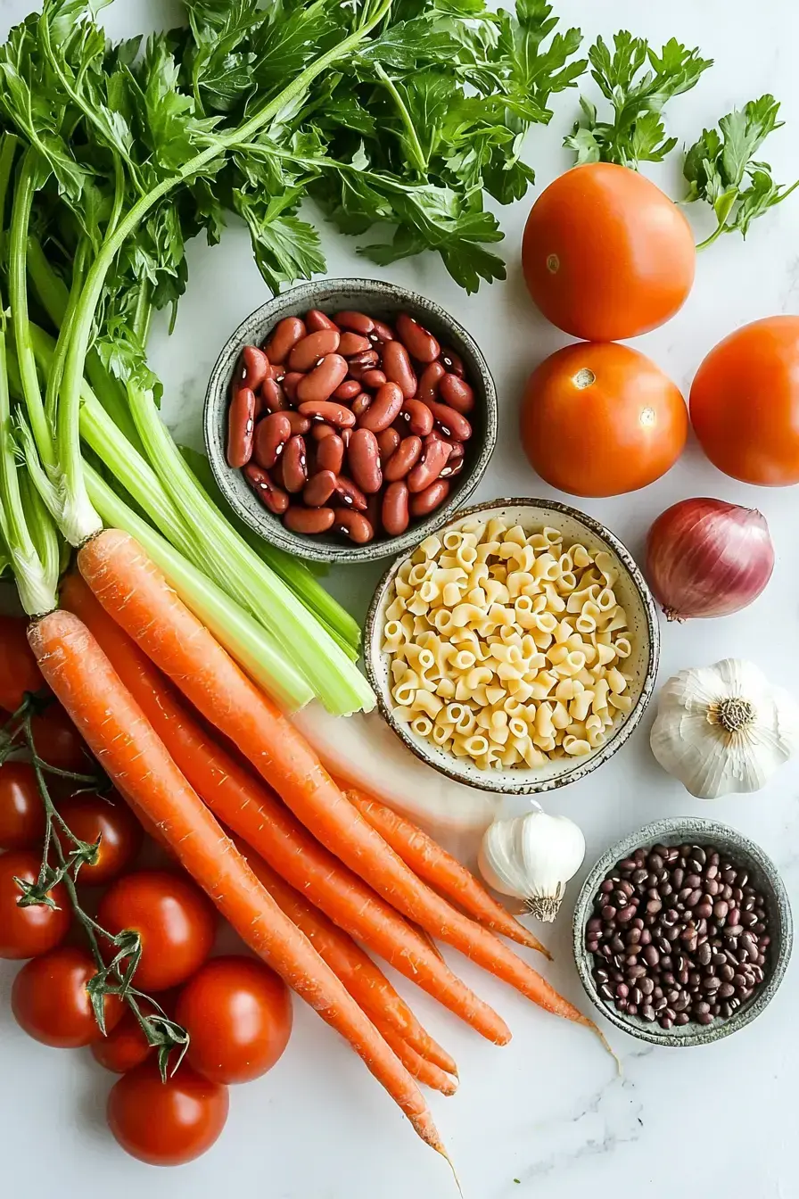 Fresh vegetables and beans for making Minestrone Soup