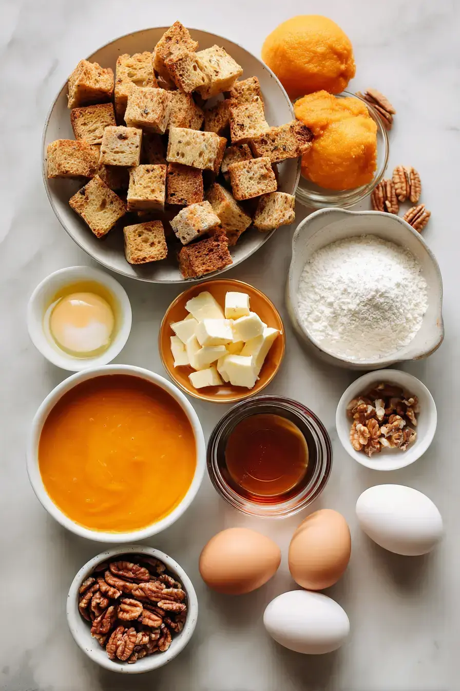 Pumpkin French Toast Casserole ingredients laid out