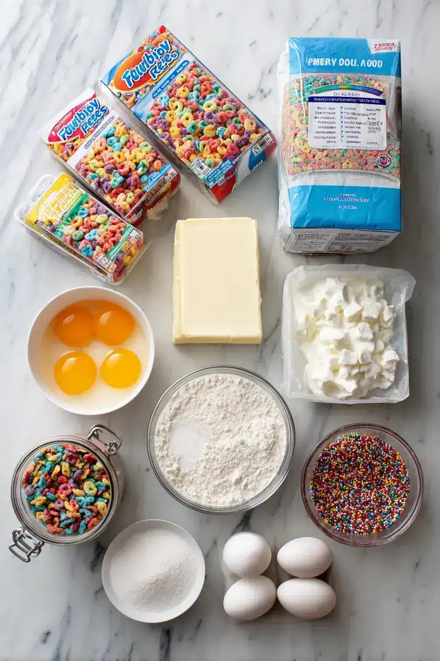 Rainbow Cereal Cheesecake ingredients