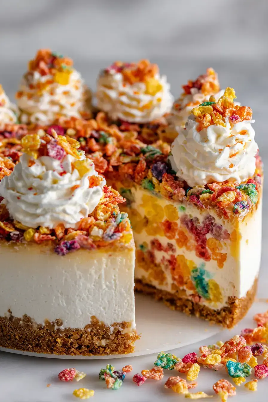serving Rainbow Cereal Cheesecake for dessert