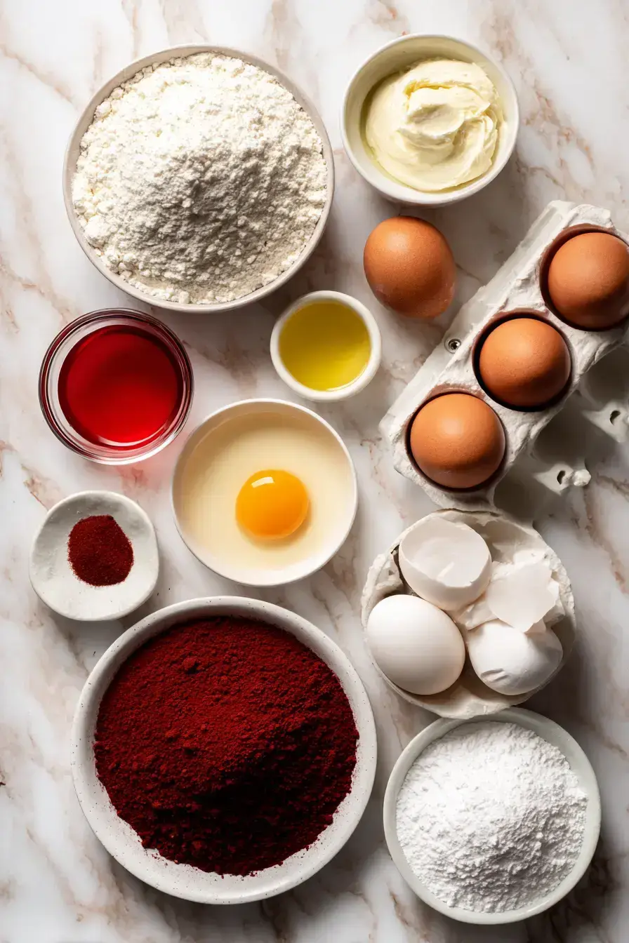Red Velvet Cake mixing ingredients