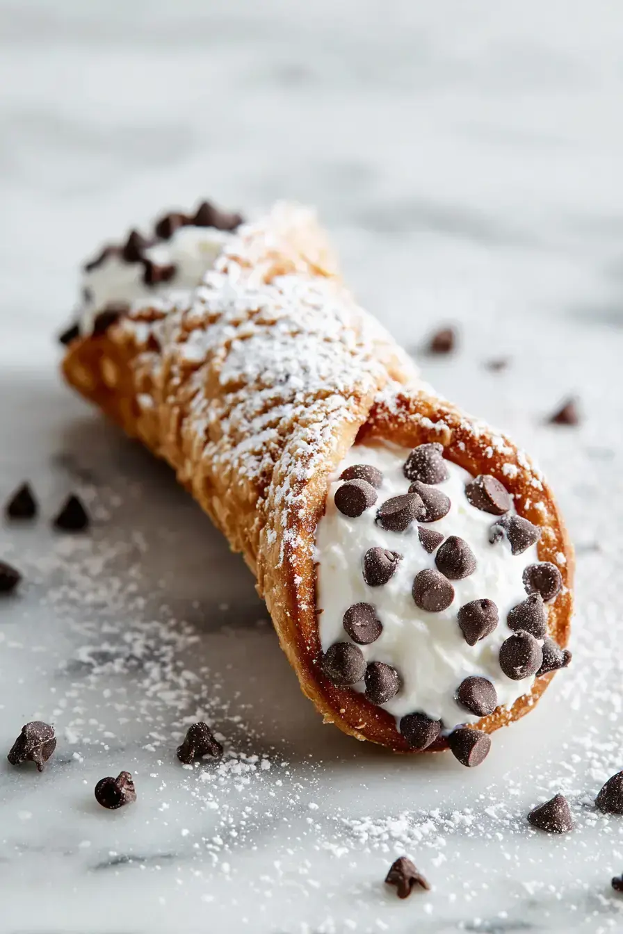 Beautifully piped ricotta cannoli filling in crispy shells with powdered sugar dusting