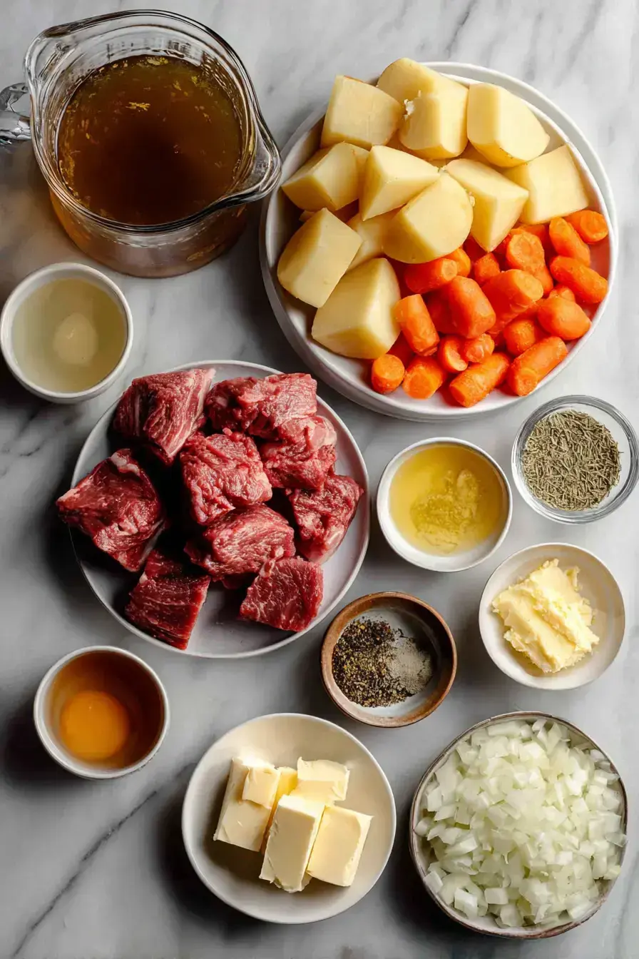 Ingredients organized for making a homemade Shepherd's Pie