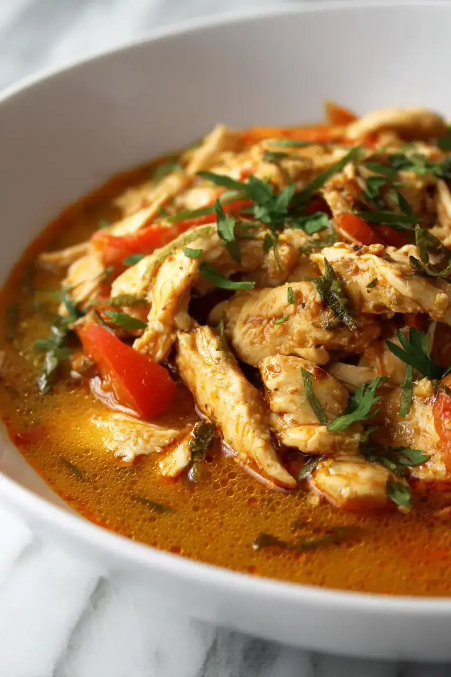 A beautifully plated serving of slow cooker chicken with pasta and a side salad
