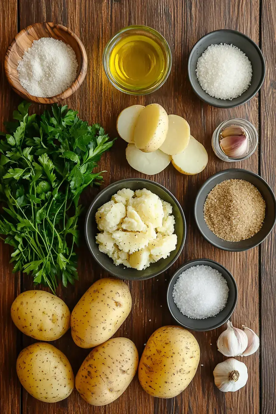 Fresh ingredients for making garlic smashed potatoes