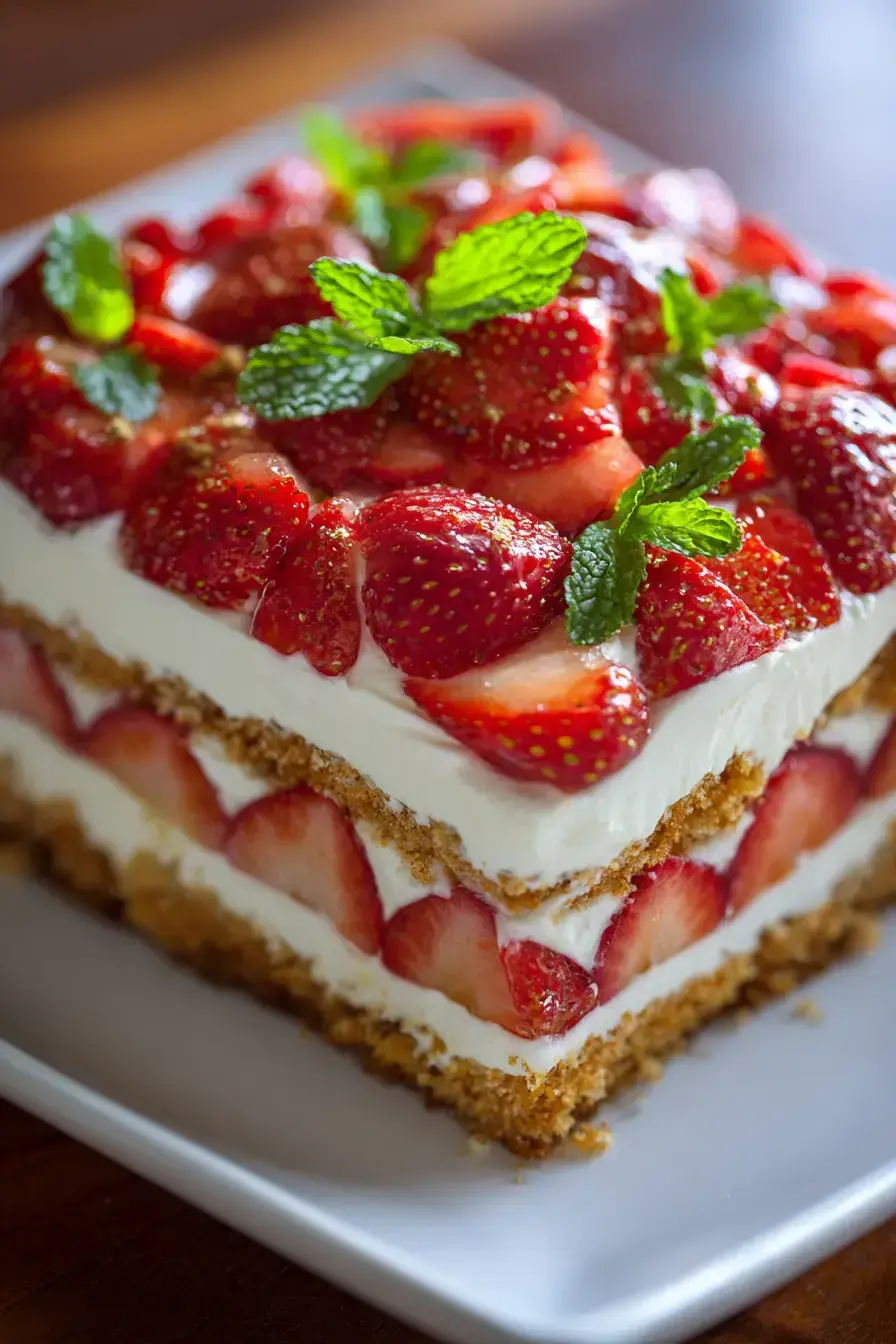 Strawberry Icebox Cake plating step