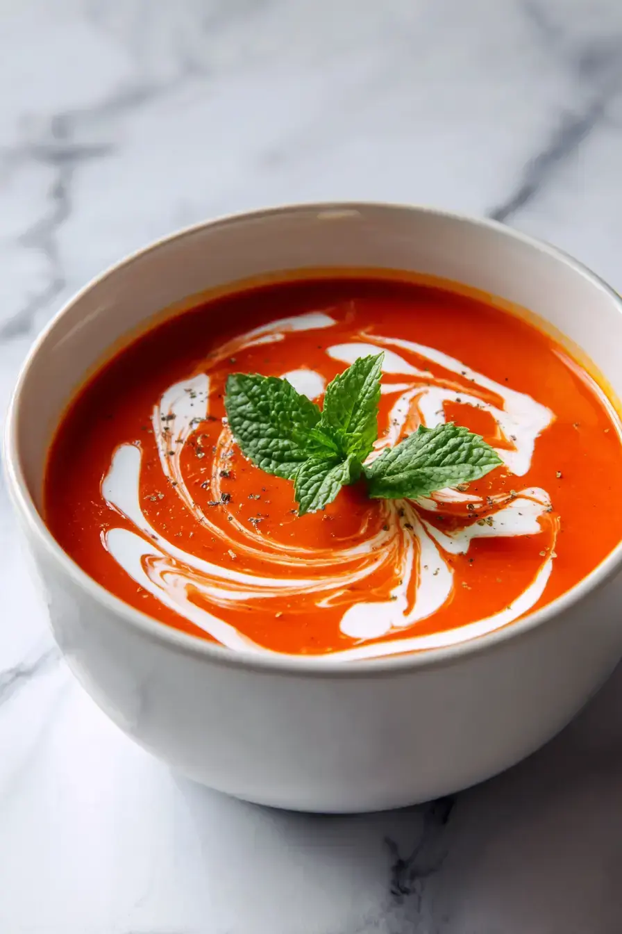 Tomato soup served with grilled cheese sandwich on a wooden board