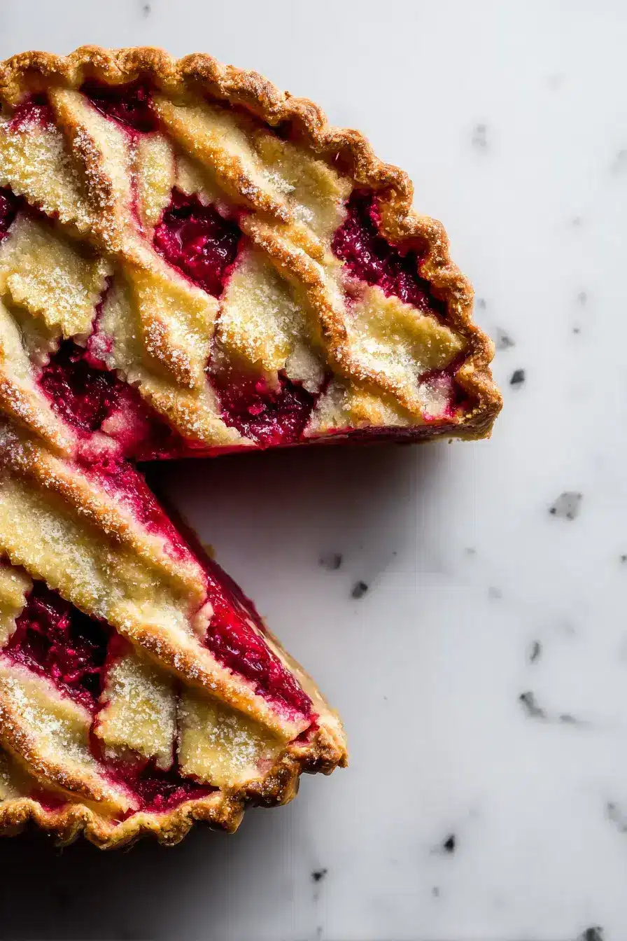 Sliced Unicorn Berry Pie served on vintage plates with whipped cream and fresh berries
