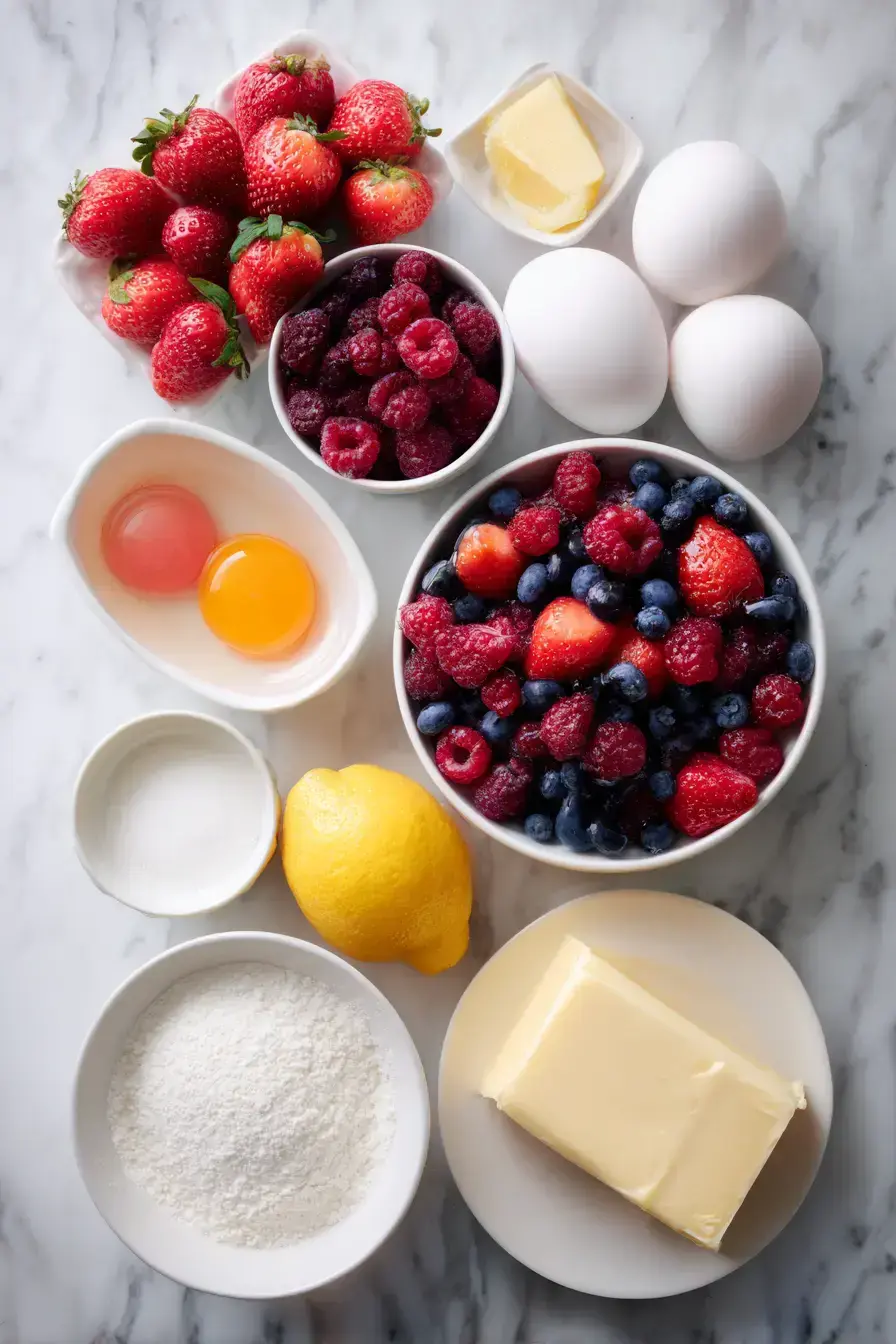 Vanilla Custard Berry Compote ingredients laid out