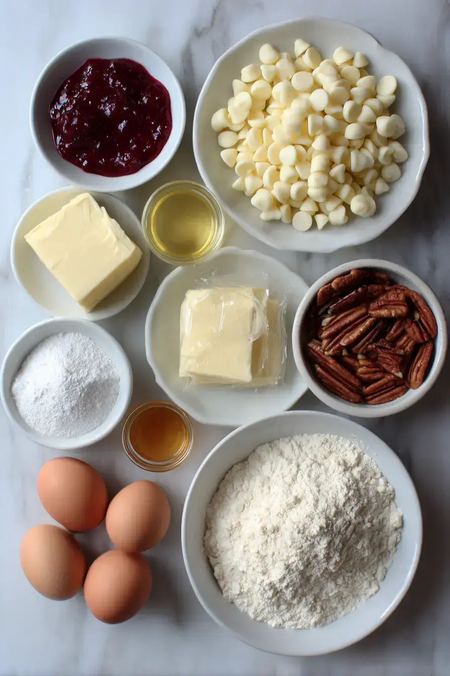 White Chocolate Raspberry Bars ingredients laid out for baking