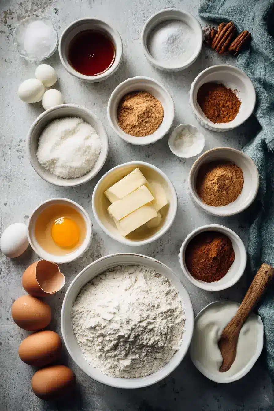 Measuring ingredients like flour and spices for making Apple Cider Donut Muffins from scratch