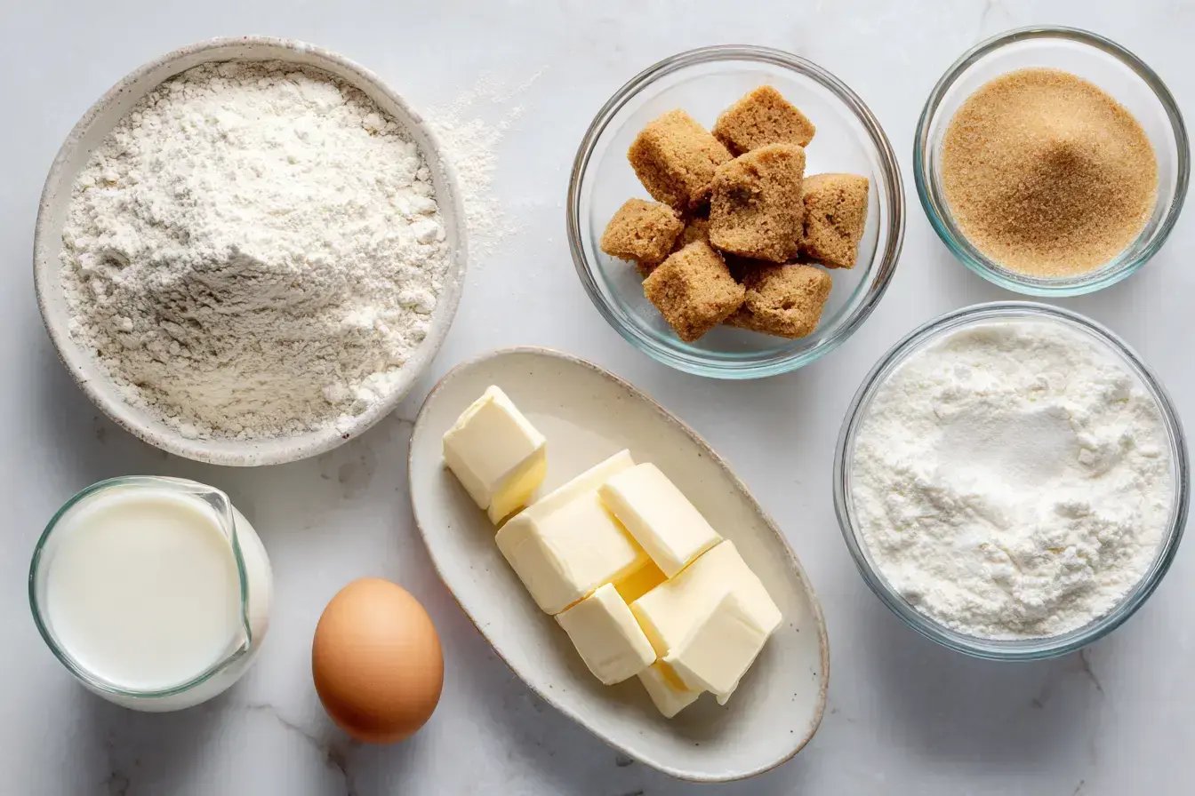 Ingredients for Apple Cinnamon Streusel Muffins recipe laid out on a rustic table