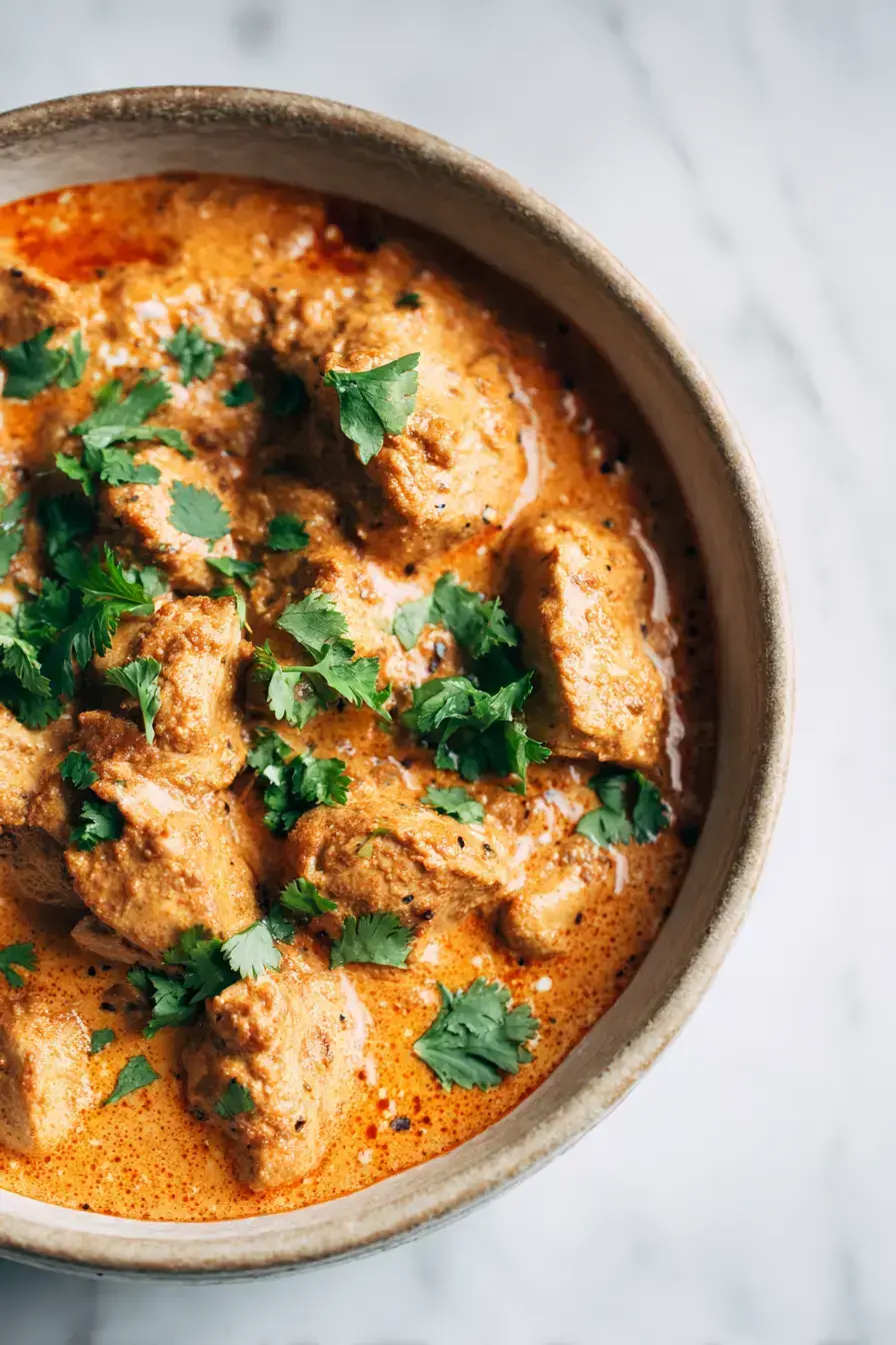 Butter Chicken served family-style with naan bread and rice for a comforting meal