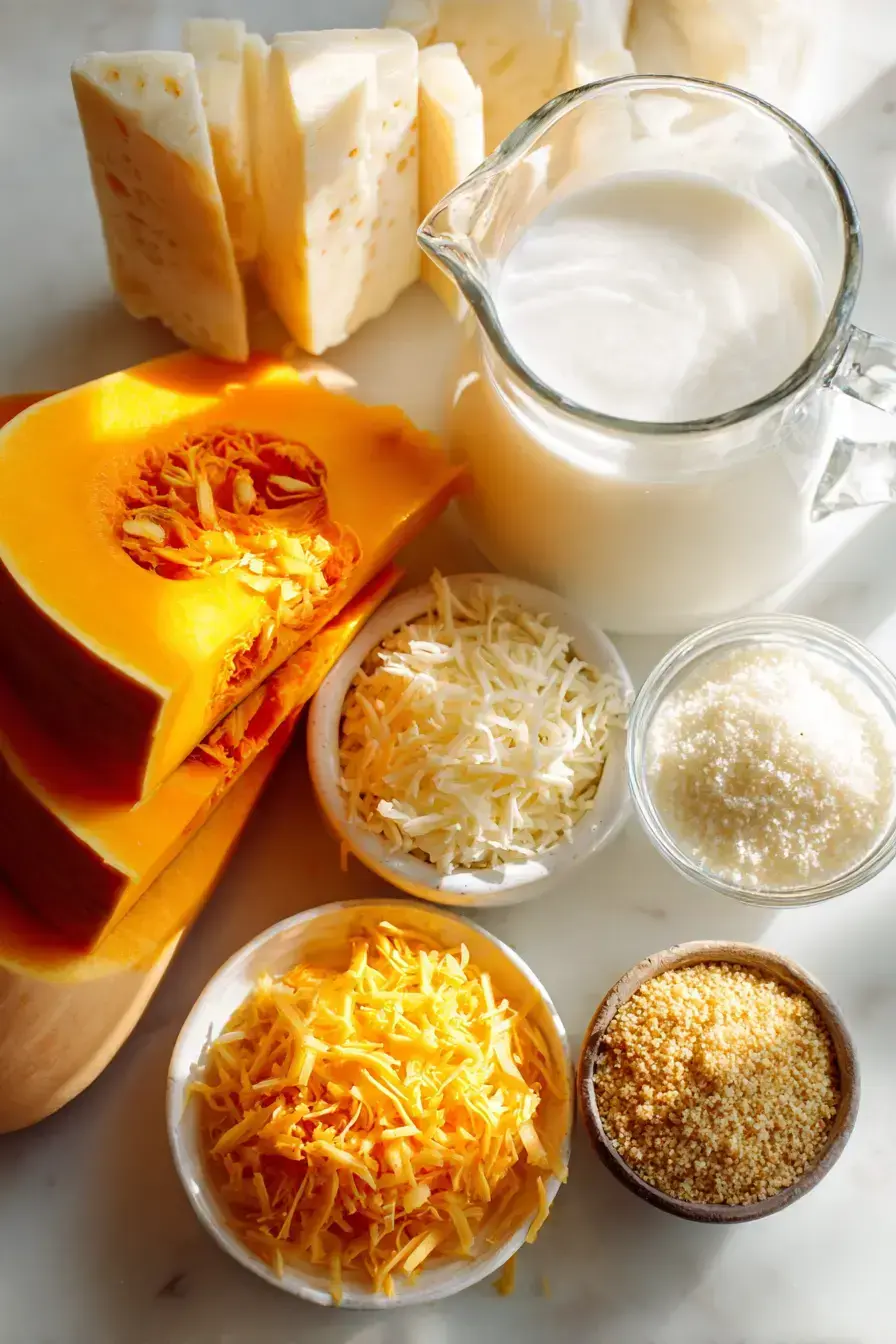 Ingredients arranged for butternut squash gratin recipe