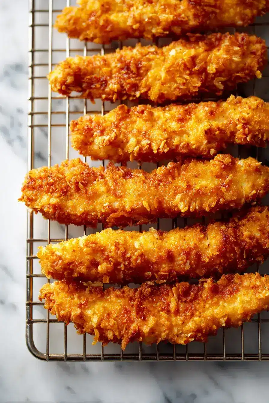 Beautifully plated chicken tenders with assorted dipping sauces and fresh vegetable sides