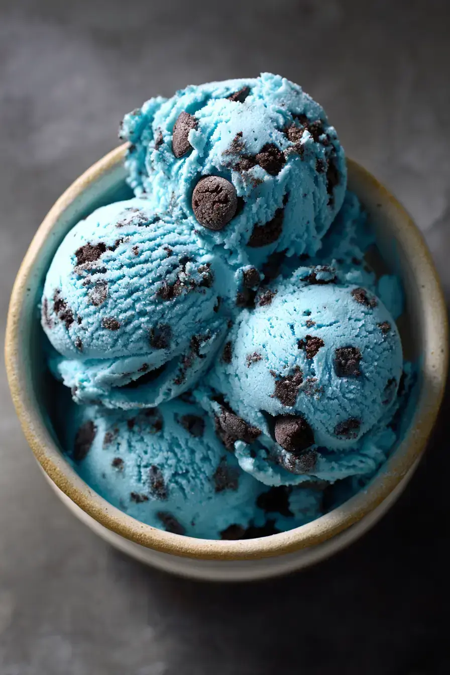 Cookie Monster Ice Cream served in colorful bowls with extra cookie toppings