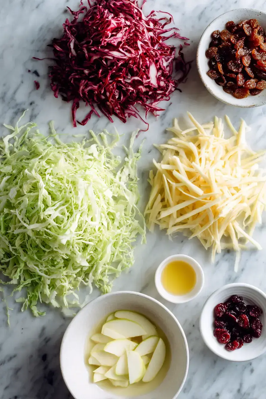 Fresh ingredients for making Cranberry Apple Coleslaw