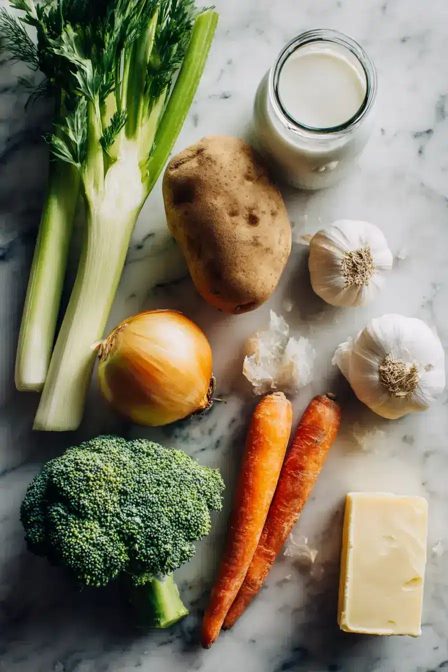 Fresh chopped vegetables for creamy vegetable soup
