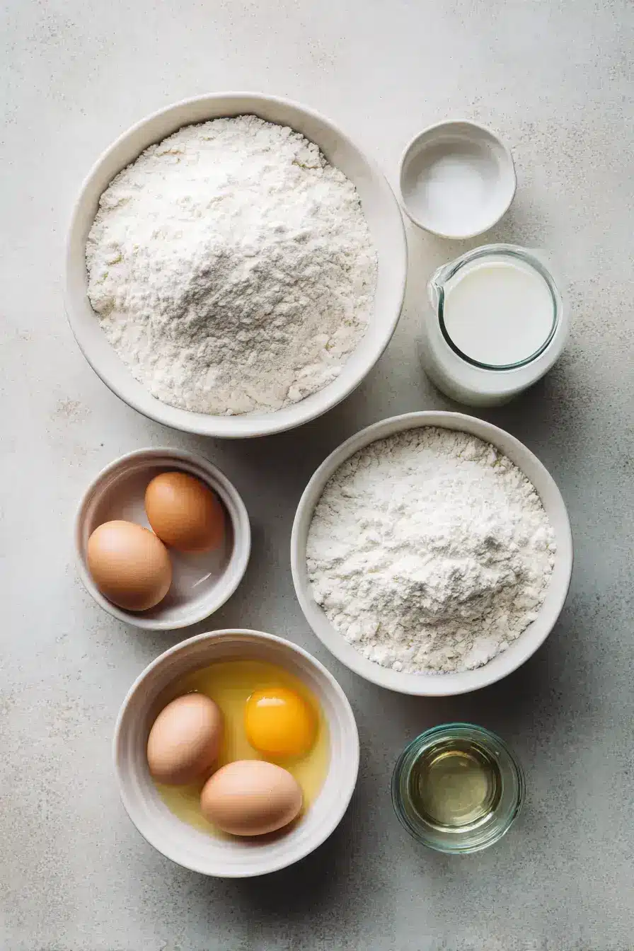 Ingredients for making golden individual Yorkshire puddings