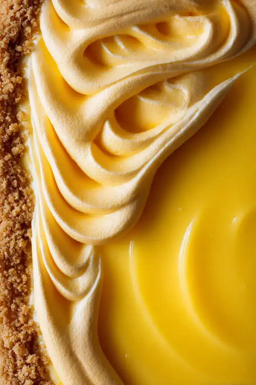 Beautifully served Lemon Curd Meringue Cheesecake slice with fresh berries and mint garnish