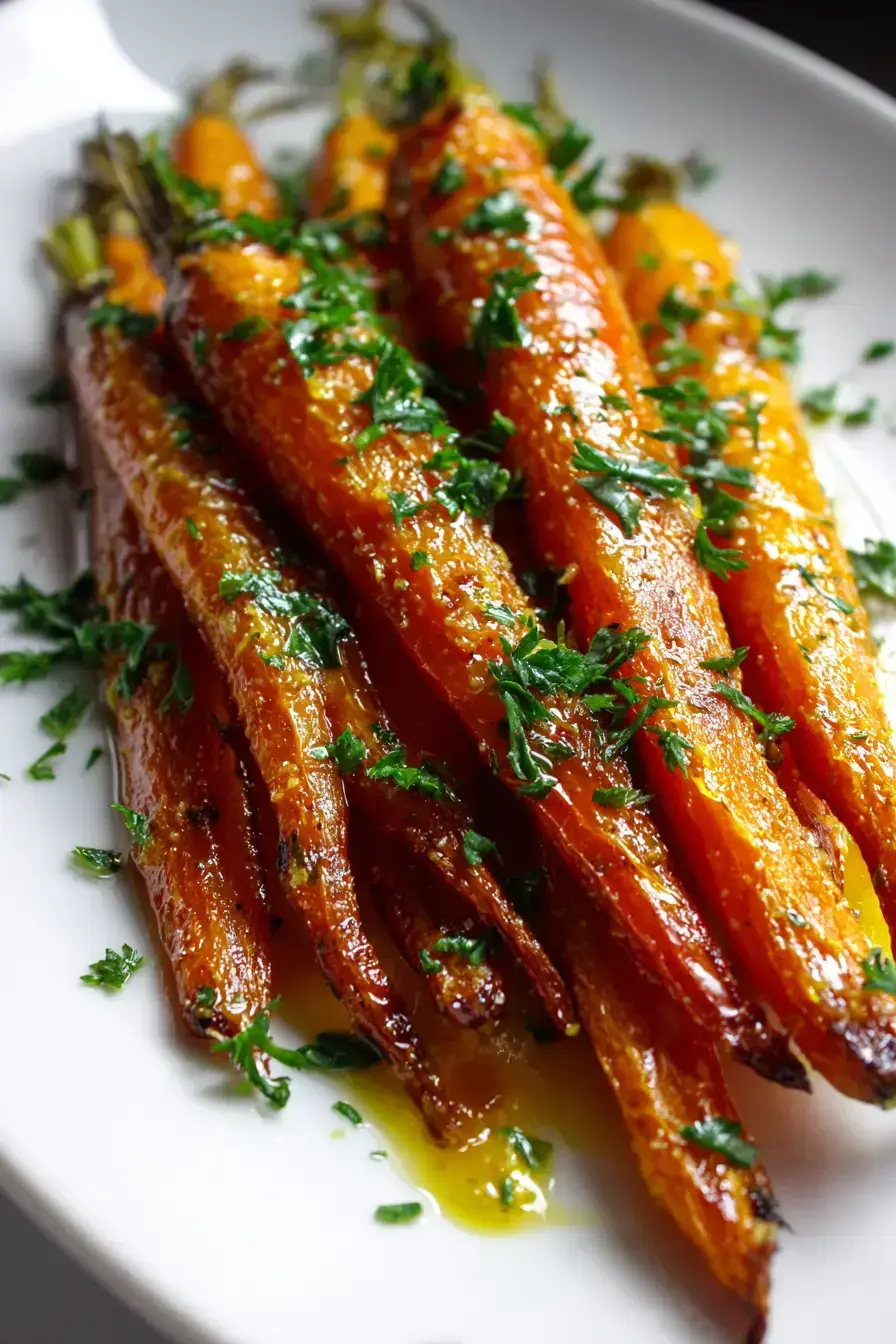 Maple Dijon Roasted Carrots served alongside a holiday turkey feast with all the trimmings