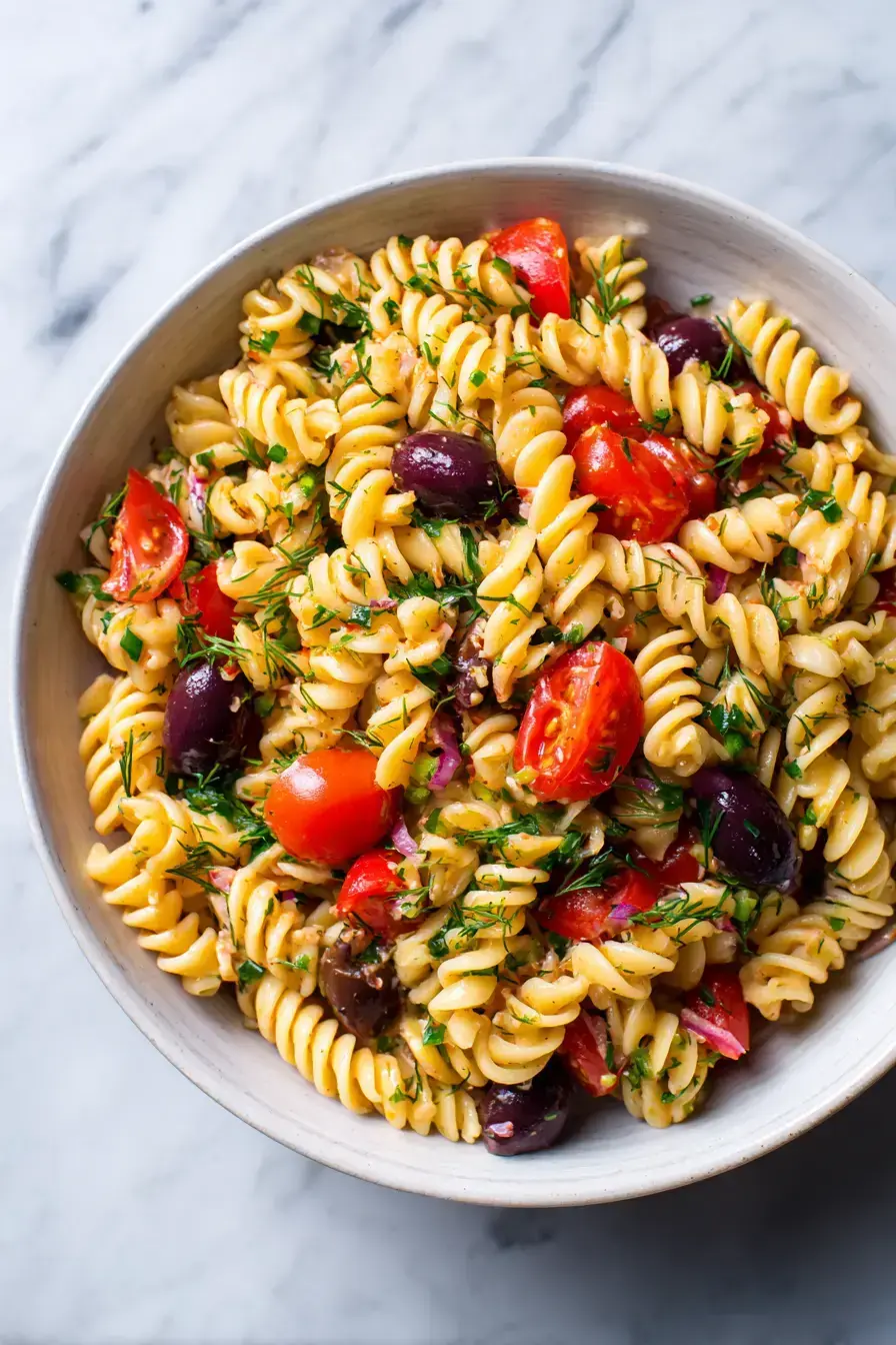 Pink Cadillac Pasta Salad served at a outdoor picnic table with grilled foods