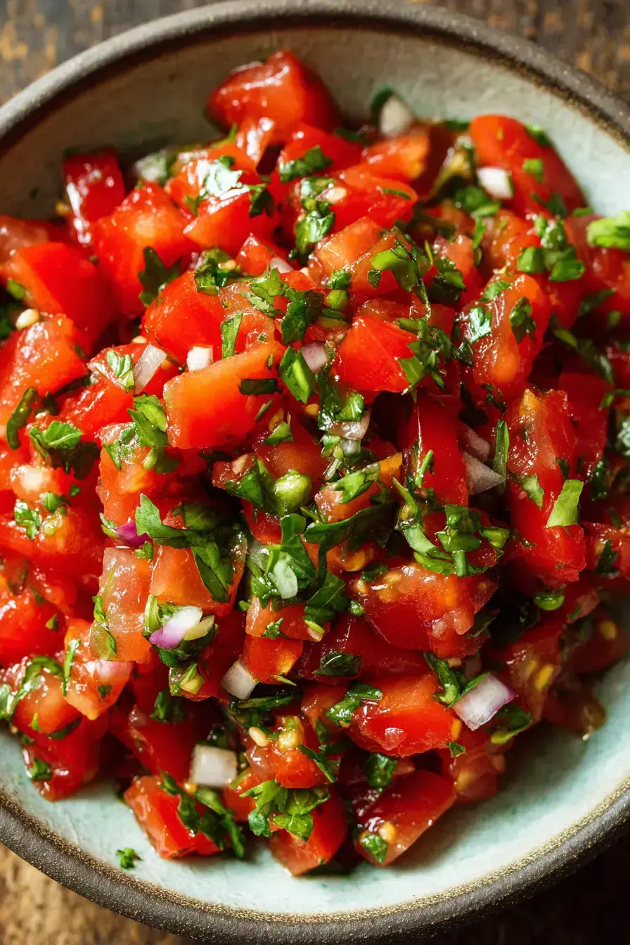 A beautiful serving bowl of fresh tomato salsa surrounded by tortilla chips and lime wedges