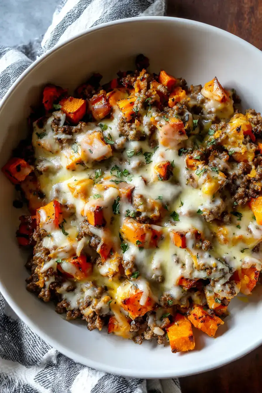 Southwest Ground Beef And Sweet Potato Skillet served family-style with fresh toppings