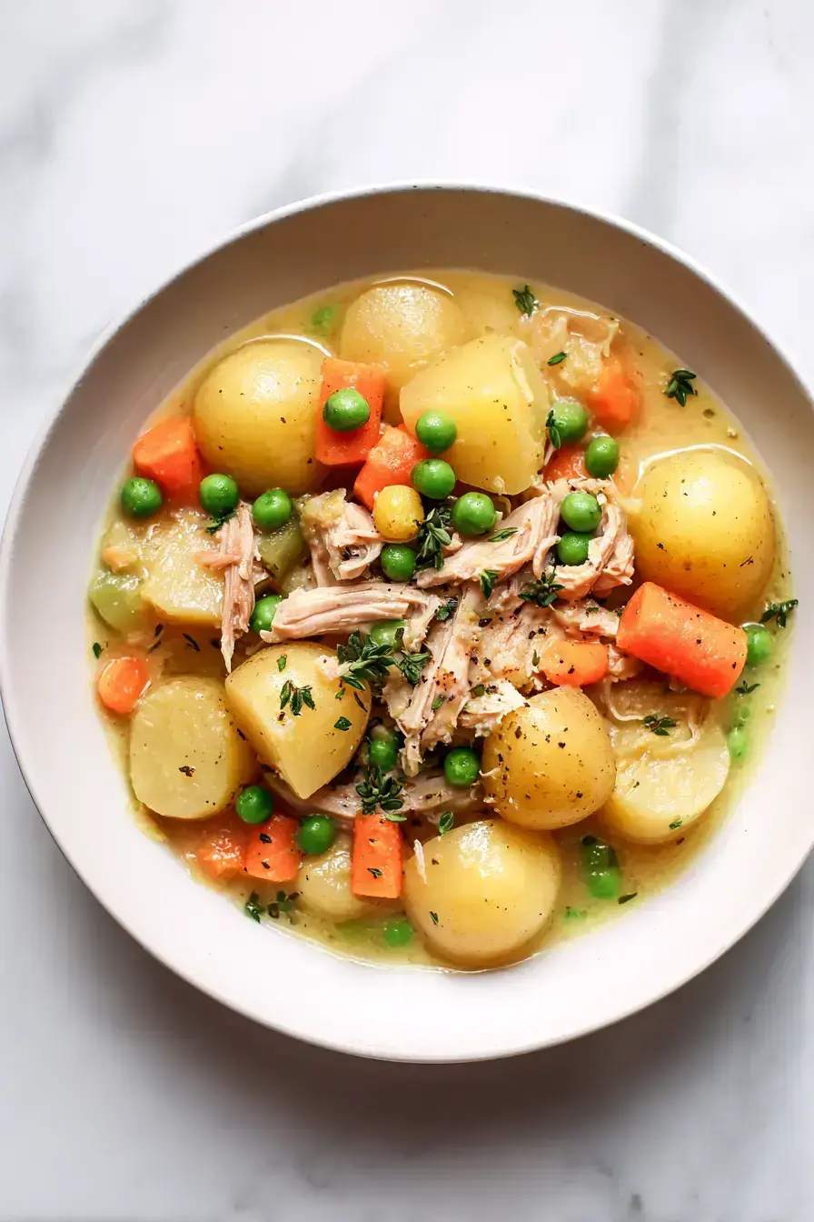 Beautifully served turkey stew in a rustic bowl with fresh parsley garnish