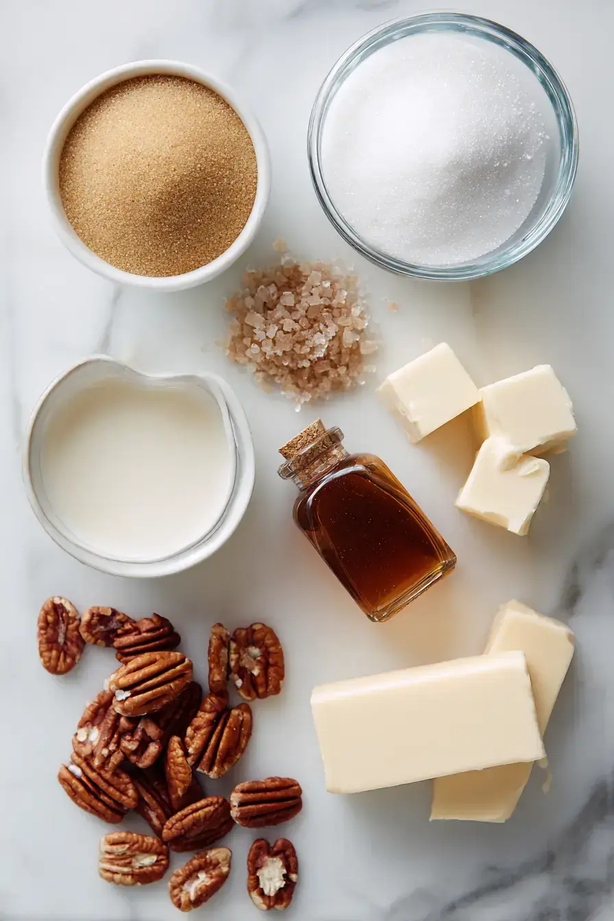 Ingredients laid out for making Vanilla Pecan Pralines