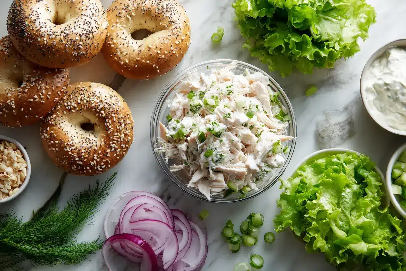 Ingredients for the moist chicken breast salad with dill laid out for preparation