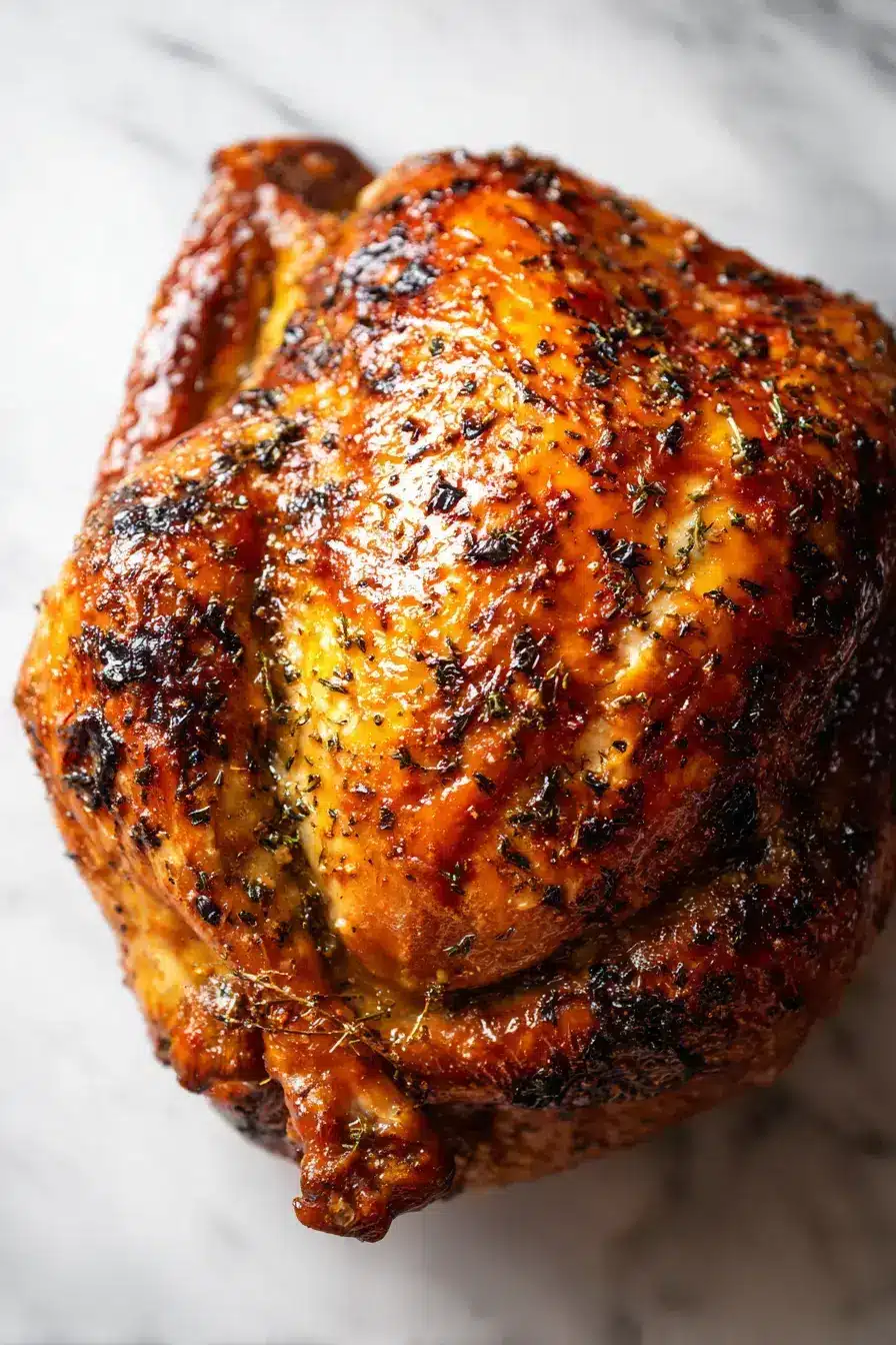 Beautifully served cheesecloth turkey hack with seasonal sides on a rustic table